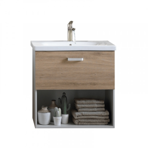 Mobilier baie - Set dulap baie cu lavoar inclus Kolpasan Evelin II, 65 cm, stejar