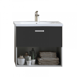 Mobilier baie - Set dulap baie cu lavoar inclus Kolpasan Evelin II, 80 cm, gri inchis