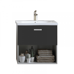 Mobilier baie - Set dulap baie cu lavoar inclus Kolpasan Evelin II, 65 cm, gri inchis