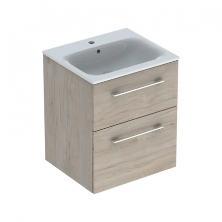 Mobilier baie - Set dulap baie cu lavoar incastrat Geberit Selnova Square, 55 cm, nuc deschis