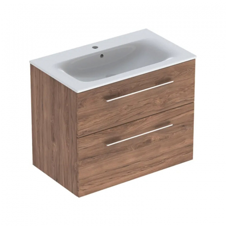 Mobilier baie - Set dulap baie cu lavoar incastrat Geberit Selnova Square, 80 cm, nuc inchis
