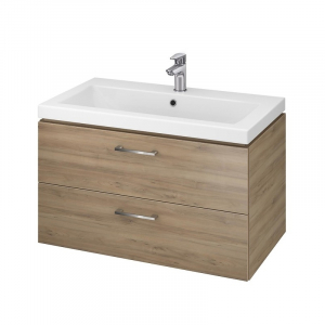 Seturi mobilier cu lavoar - Set dulap baie cu lavoar incastrat Cersanit Lara, 80 cm, nuc