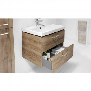 Set dulap baie cu lavoar incastrat Cersanit Lara, 80 cm, nuc [1]
