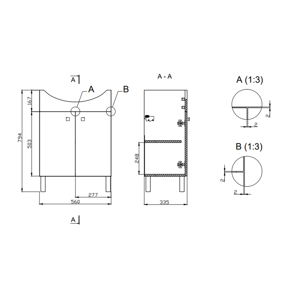 Set mobilier baie cu lavoar si dulap cu 2 usi, 60.5 x 41.5, Cersanit, Sati [3]
