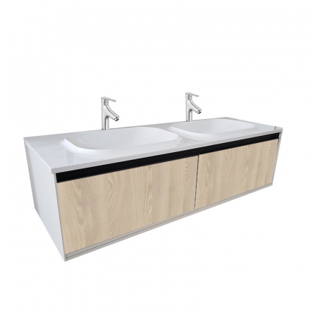 Mobilier baie - Set dulap baie cu lavoar inclus Kolpasan Pandora, 150 cm, alb/stejar