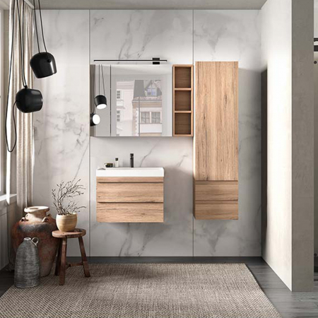 Set mobilier baie suspendat cu 2 sertare si lavoar inclus KolpaSan Naomi 60 cm, stejar [1]