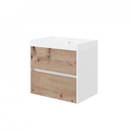 Mobilier baie - Set mobilier supendat cu lavoar din compozit, 60 cm, stejar