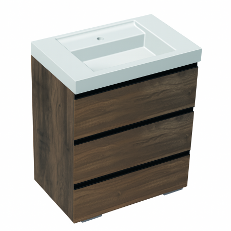 Seturi mobilier cu lavoar - Set moblier stativ cu lavoar inclus 70 cm, 3 sertare cu soft-close, stejar inchis, Kolpasan, Harmony