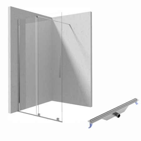 Paravane de dus walk-in - Set paravan dus sticla securizata walk-in, usa glisanta, 100x195 cm, Deante Prizma, cu rigola dus, iesire laterala, 700 mm, Cersanit Tako Slim