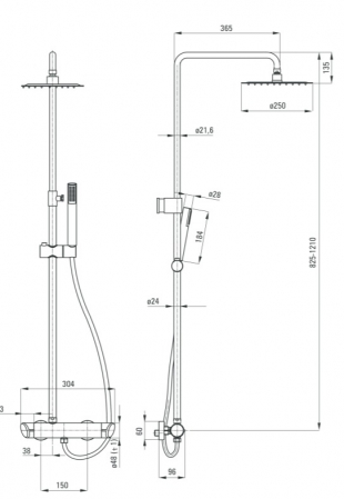 Set paravan dus walk-in 100x200 cm, rigola si coloana de dus aurie Arnika [2]
