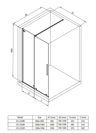 Set paravan dus walk-in 120x195 cm, rigola si set de dus incastrat negru Temisto [1]