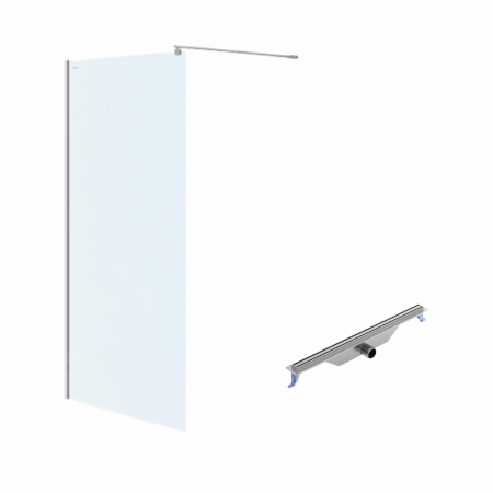 Paravane de dus walk-in - Set paravan dus walk-in 100x200 cm, profil crom, Cersanit Mille, cu rigola cu capac crom, iesire laterala, 700 mm, Cersanit Tako Slim