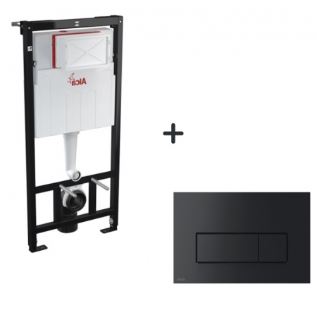 Baie - Set rezervor wc incastrat cu set fixare si clapeta negru mat Alcaplast 578