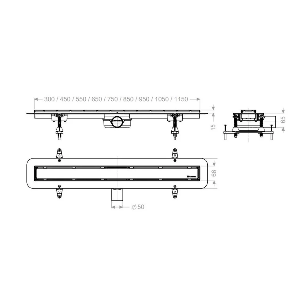 Set rigola dus 55 cm inox cu sita de par si clapeta multistop, Kessel Linearis Compact [4]