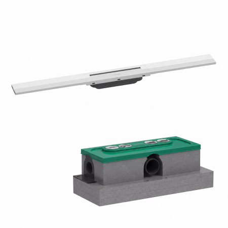 Set rigola liniara de dus cu gratar din inox 800 mm, alb mat, corp de baza pentru instalare inclus, Hansgrohe RainDrain Flex [0]
