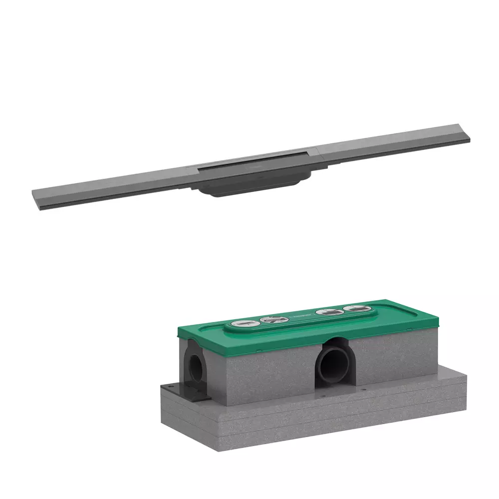 Set rigola liniara de dus cu gratar din inox 800 mm, crom negru periat, corp de baza pentru instalare inclus, Hansgrohe RainDrain Flex [0]