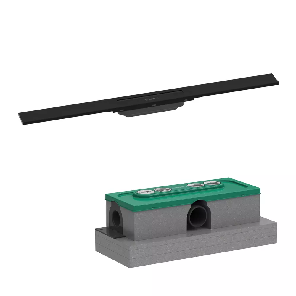 Set rigola liniara de dus cu gratar din inox 800 mm, negru mat, corp de baza pentru instalare inclus, Hansgrohe RainDrain Flex [0]