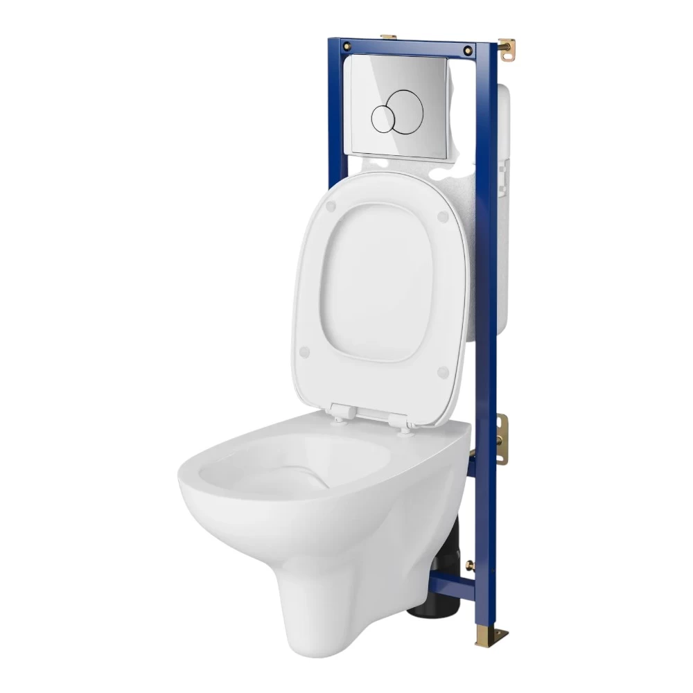 Set vas de wc suspendat cu capac soft close Arteco Clean On, rezervor incastrat Tech Line Base si clapeta crom lucios [1]