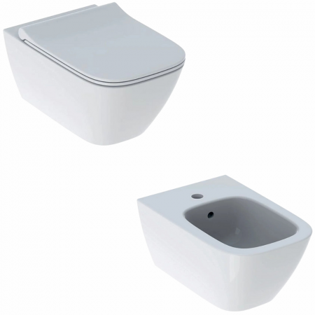 Seturi vase WC cu bideu - Set vas wc alb suspendat rimless cu capac soft close si bideu Geberit Smyle Square