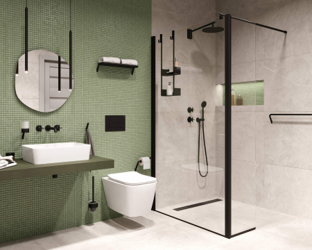 Set vas wc cu capac soft close, rezervor incastrat, clapeta de actionare neagra si izolare fonica Deante Hiacynt [1]