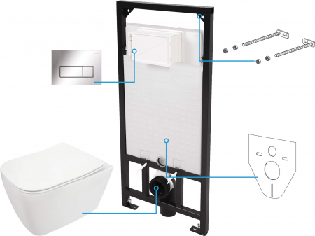 Vase WC - Set vas wc cu capac soft close, rezervor incastrat, clapeta de actionare crom si izolare fonica Deante Hiacynt