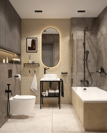 Set vas wc cu capac soft close, rezervor incastrat, clapeta de actionare neagra si izolare fonica Deante Silia [1]