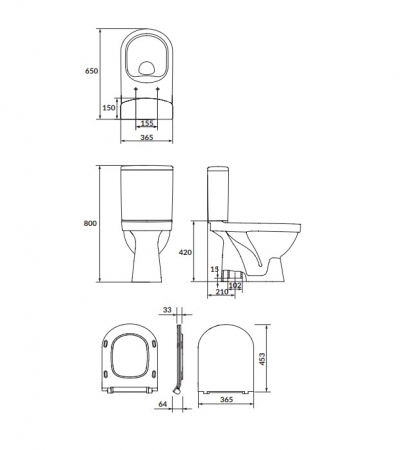 Set vas WC cu rezervor si capac din duroplast slim si soft close, cu alimentare inferioara si evacuare verticala, ZIP SimpleOn Cersanit [5]