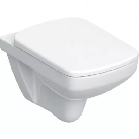 Vase WC - Set vas wc dreptunghiular suspendat cu capac soft close, alb lucios, Geberit Selnova Square
