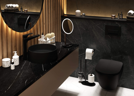 Set vas wc negru cu capac soft close, rezervor incastrat, clapeta de actionare si izolare fonica Deante Poenia [1]