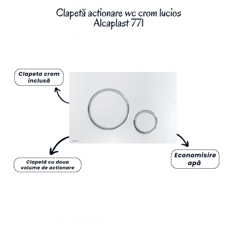 Set vas wc rimless cu capac soft close Fluminia Paris, rezervor incastrat si clapeta crom lucios Alcaplast [4]