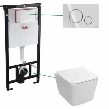 Set vas wc rimless cu capac soft close Fluminia Paris, rezervor incastrat si clapeta crom lucios Cersanit [0]