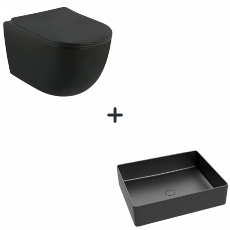 Seturi vase WC cu lavoar - Set vas wc cu capac soft close Oslo plus lavoar baie dreptunghiular negru mat