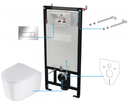 Seturi vas WC suspendat cu rezervor incastrat si clapeta - Set vas wc rimless cu capac soft close, rezervor incastrat, clapeta de actionare crom si izolare fonica Deante Jasmin