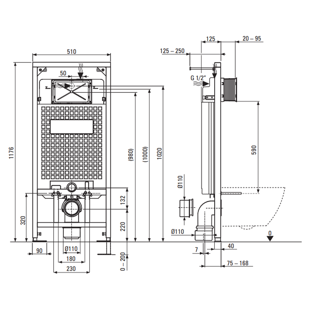 Set vas wc rimless cu capac soft close, rezervor incastrat, clapeta de actionare titan si izolare fonica Deante Hiacynt New [2]