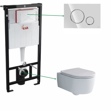 Set vas wc rimless cu capac soft close Villeroy & Boch Soul, rezervor incastrat  Alcadrain si clapeta crom lucios Cersanit [0]