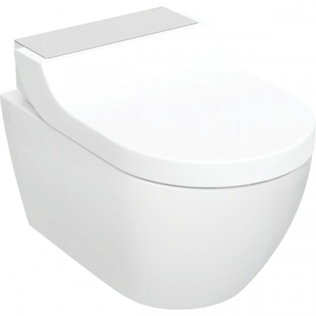 Vase WC - Set vas WC rimless cu functie de bideu si capac soft close, ornament oţel inoxidabil lustruit, Geberit AquaClean Tuma Comfort