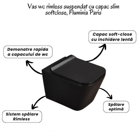 Set vas wc rimless negru cu capac soft close Paris, rezervor incastrat Grohe Solido 3 in 1 cu clapeta Even [4]