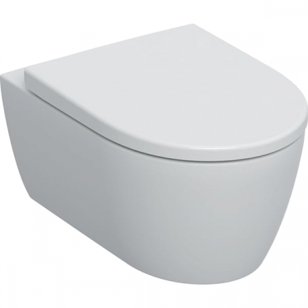 Vase WC - Set vas wc rimless suspendat, alb mat, Geberit iCon, cu capac soft close din duroplast