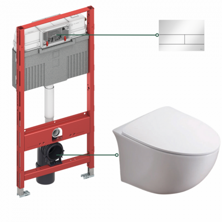 Provocarea mintii - ghicitori cu reduceri - Set vas wc rimless suspendat, asimetric, cu capac softclose, Foglia Alice, rezervor incastrat TECEprofil si clapeta de actionare alb lucios, TECE Square