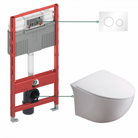Provocarea mintii - ghicitori cu reduceri - Set vas wc rimless suspendat, asimetric, cu capac softclose, Foglia Alice, rezervor incastrat TECEprofil si clapeta de actionare alba dual-flush, TECE Loop
