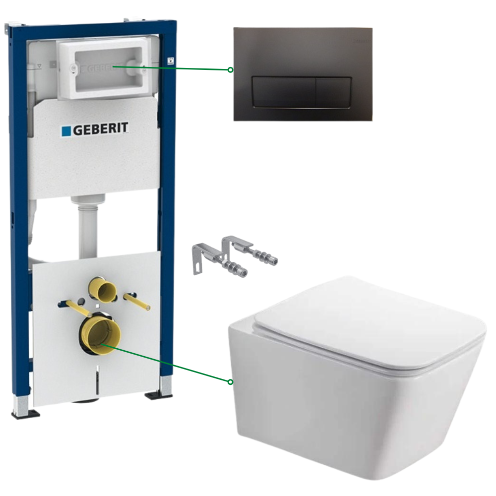 Seturi vas WC suspendat cu rezervor incastrat si clapeta - Set vas wc suspendat, clapeta neagra, rezervor Geberit Duofix