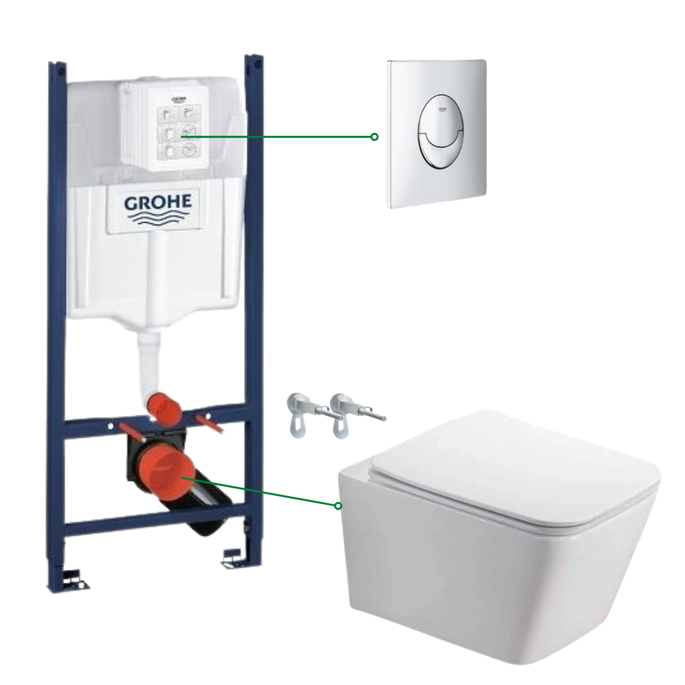 Seturi vas WC suspendat cu rezervor incastrat si clapeta - Set vas wc suspendat, clapeta crom, rezervor Grohe Rapid SL