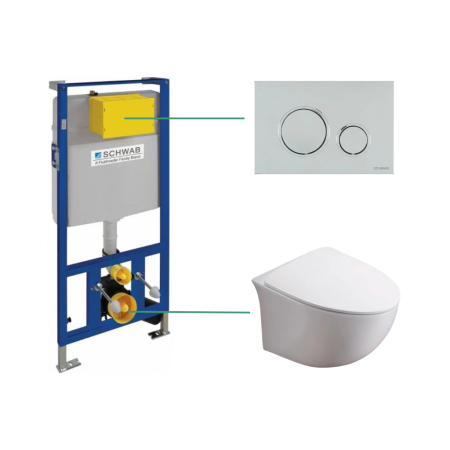 Set vas wc rimless suspendat Foglia Alice cu rezervor incastrat Schwab si clapeta de actionare crom lucios, Schwab Vela [0]