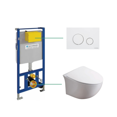 Set vas wc rimless suspendat Foglia Alice cu rezervor incastrat Schwab si clapeta de actionare Schwab Vela [0]