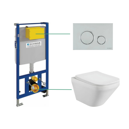 Seturi vas WC suspendat cu rezervor incastrat si clapeta - Set vas wc rimless suspendat Foglia Bristol cu rezervor incastrat Schwab si clapeta de actionare crom lucios, Schwab Vela