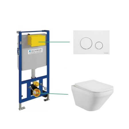 Set vas wc rimless suspendat Foglia Bristol cu rezervor incastrat Schwab si clapeta de actionare Schwab Vela [0]