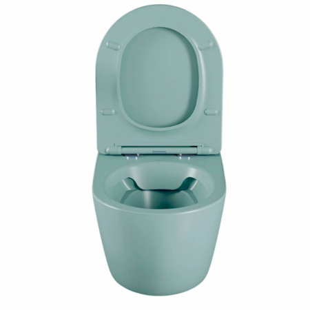 Set vas wc suspendat, verde turcoaz, mat, rimles , capac softclose, Rotund, Foglia Oslo [2]
