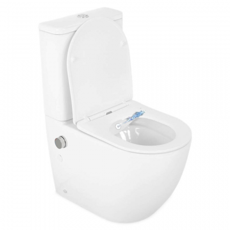 Baie - Set vas wc stativ cu functie de bideu, rezervor si capac soft close, alb lucios, Foglia Eco