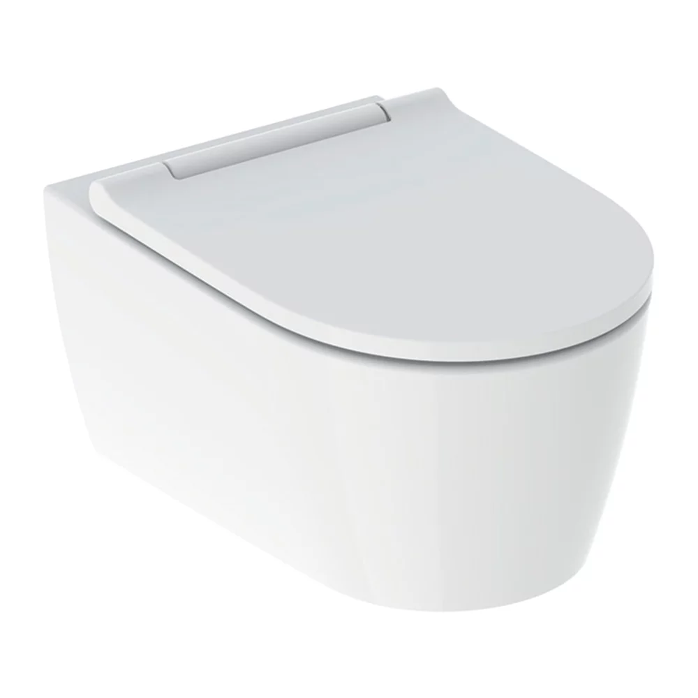 Vase WC - Set vas wc suspendat alb Geberit ONE si capac soft close, crom lucios, TurboFlush