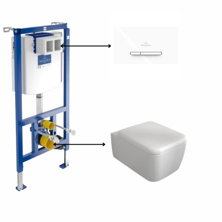 Seturi vas WC suspendat cu rezervor incastrat si clapeta - Set vas wc suspendat, alb lucios, dreptunghiular, Skyla TwistFlush cu rezervor rezervor incastrat si clapeta de actionare dubla, alba, ViConnect, Villeroy&Boch